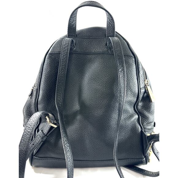 Michael Kors Rhea Zip Studded Black Pebbled Leather Backpack Gold Hardware - Picture 5 of 10